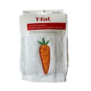 T-Fal Carrot Cotton Dish Towel Scrubbers 12x12 Set of 4 Spring Easter White NEW